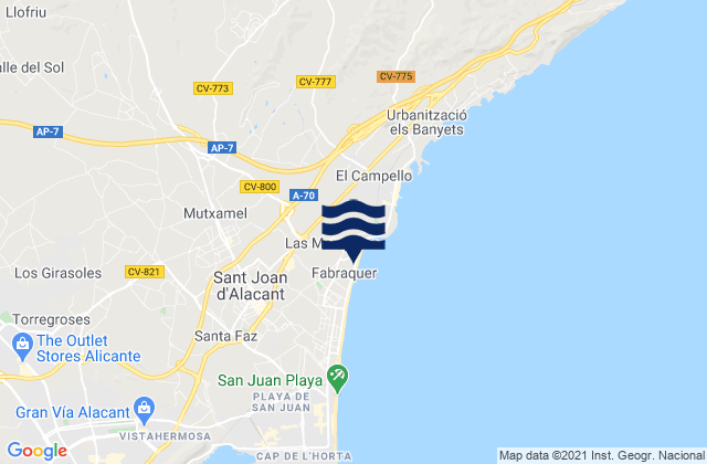 Karte der Gezeiten Mutxamel, Spain