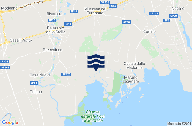 Karte der Gezeiten Muzzana del Turgnano, Italy