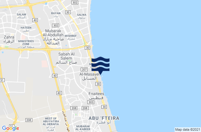 Karte der Gezeiten Muḩāfaz̧at Mubārak al Kabīr, Kuwait