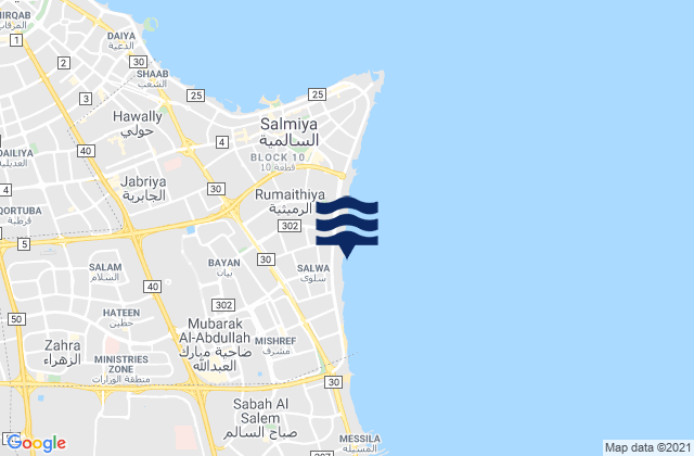 Karte der Gezeiten Muḩāfaz̧at Ḩawallī, Kuwait