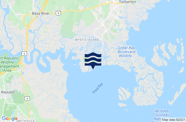 Karte der Gezeiten Mystic Island, United States