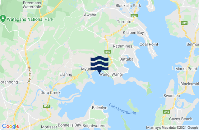 Karte der Gezeiten Myuna Bay, Australia