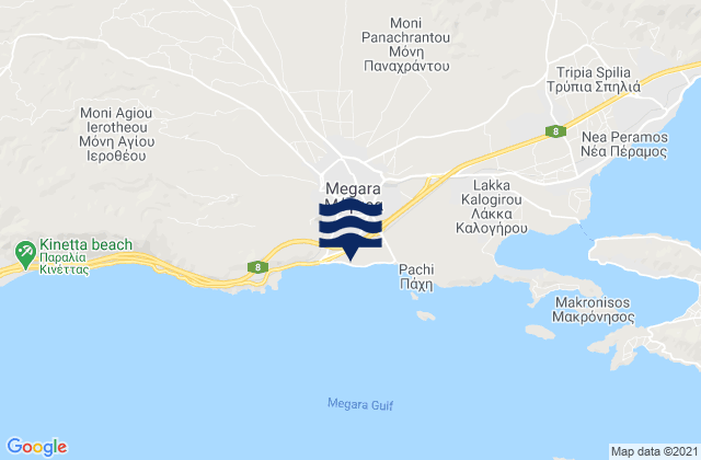 Karte der Gezeiten Mégara, Greece