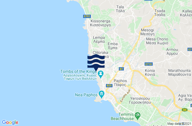 Karte der Gezeiten Mésa Chorió, Cyprus
