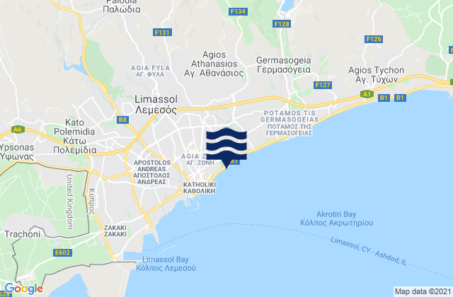 Karte der Gezeiten Mésa Geitoniá, Cyprus