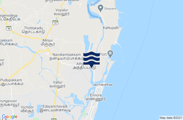 Karte der Gezeiten Mīnjūr, India