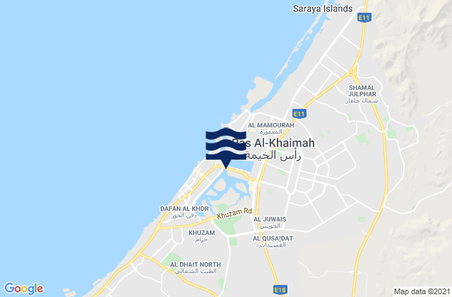 Karte der Gezeiten Mīnā’ Şaqr, United Arab Emirates