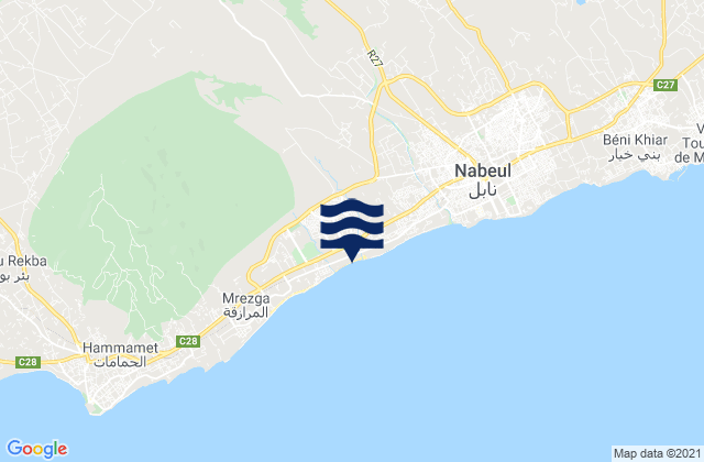Karte der Gezeiten Nabeul, Tunisia