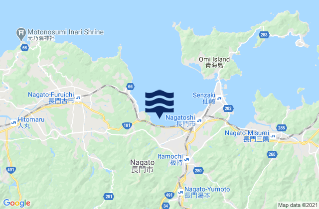 Karte der Gezeiten Nagato Shi, Japan
