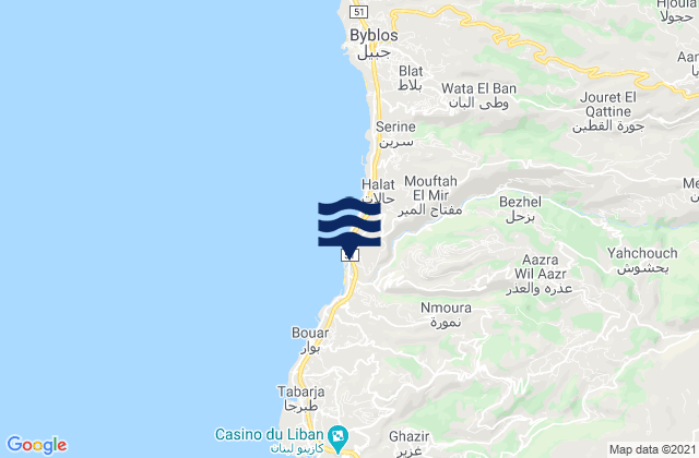 Karte der Gezeiten Nahr Brahim, Lebanon