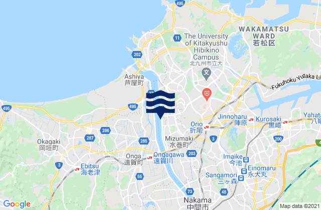Karte der Gezeiten Nakama, Japan