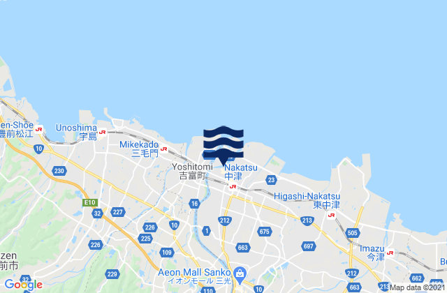 Karte der Gezeiten Nakatsu, Japan