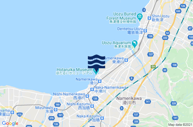 Karte der Gezeiten Namerikawa, Japan