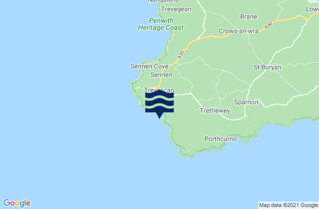 Karte der Gezeiten Nanjizel Beach, United Kingdom