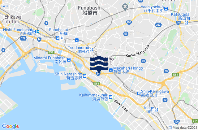 Karte der Gezeiten Narashino, Japan