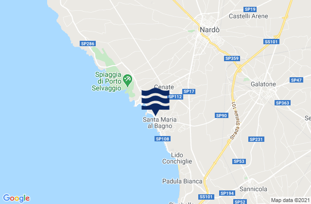 Karte der Gezeiten Nardò, Italy