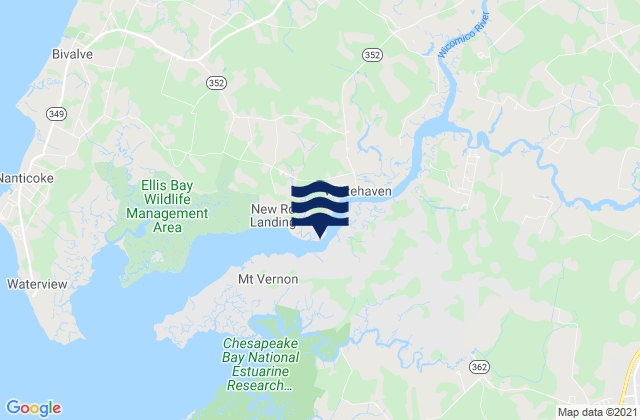 Karte der Gezeiten Nassawadox Creek, Chesapeake Bay, United States