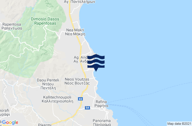 Karte der Gezeiten Neos Voutzás, Greece