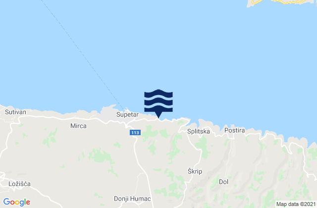 Karte der Gezeiten Nerežišća, Croatia