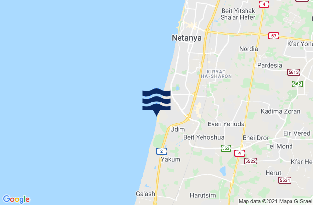 Karte der Gezeiten Netanya (Poleg), Palestinian Territory