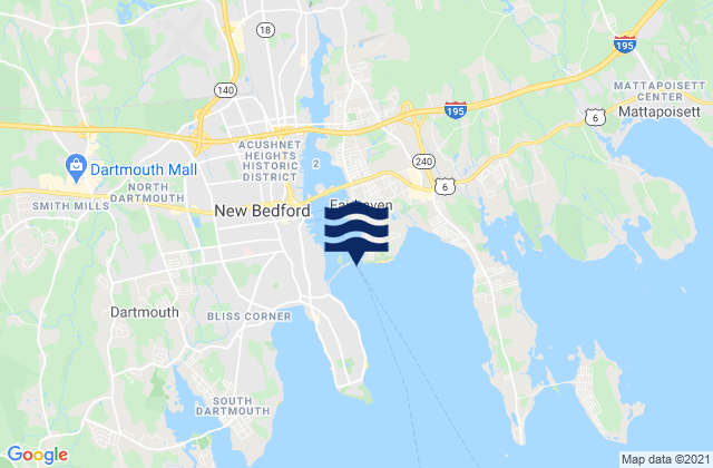 Karte der Gezeiten New Bedford Hurricane Barrier, United States