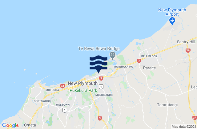 Karte der Gezeiten New Plymouth District, New Zealand