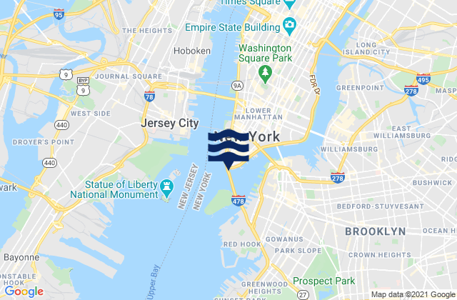 Karte der Gezeiten New York (the Battery), United States