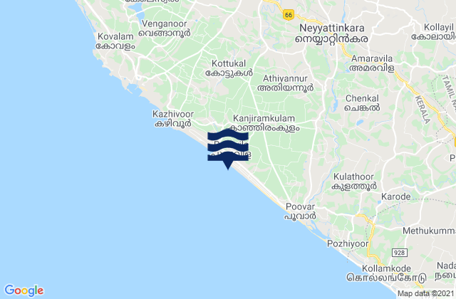 Karte der Gezeiten Neyyāttinkara, India