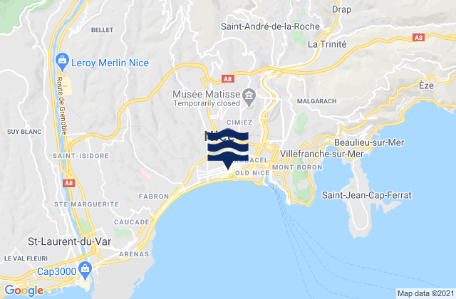 Karte der Gezeiten Nice, France