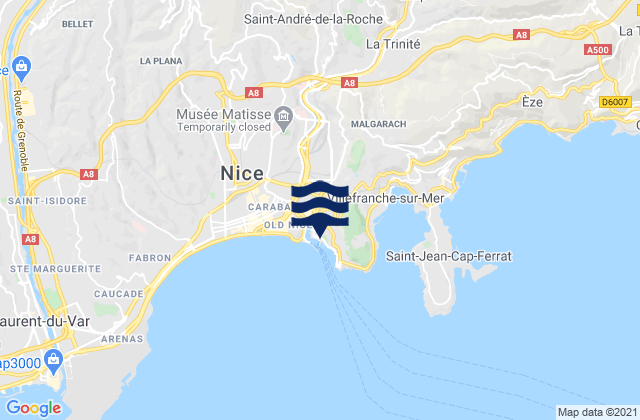 Karte der Gezeiten Nice Port, France