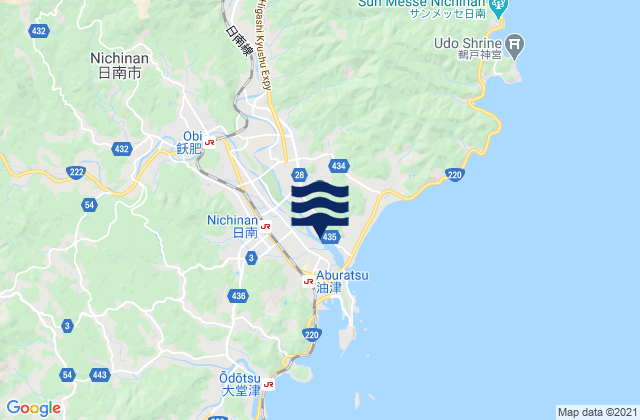 Karte der Gezeiten Nichinan Shi, Japan