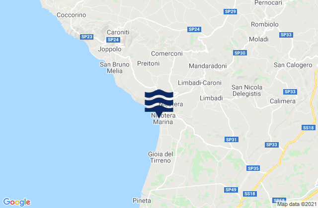 Karte der Gezeiten Nicotera, Italy