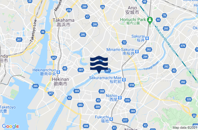 Karte der Gezeiten Nishio-shi, Japan