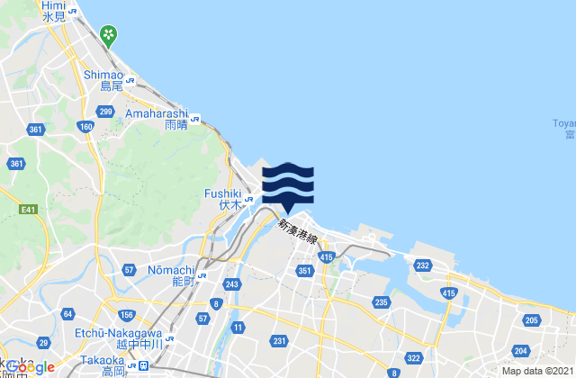 Karte der Gezeiten Nishishinminato, Japan