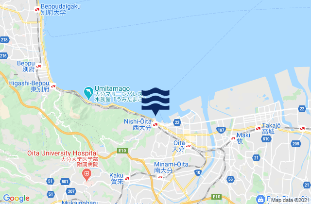 Karte der Gezeiten Nisi-Oita, Japan