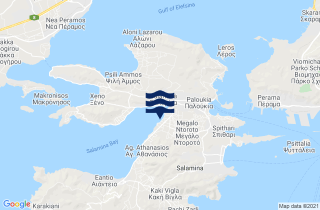 Karte der Gezeiten Nisí Salamína, Greece