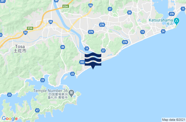 Karte der Gezeiten Niyodo, Japan
