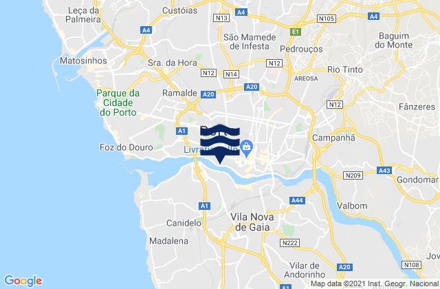 Karte der Gezeiten Nogueira, Portugal