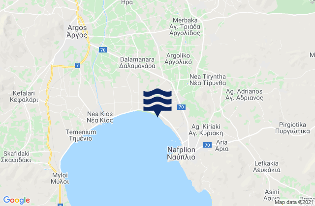 Karte der Gezeiten Nomós Argolídos, Greece