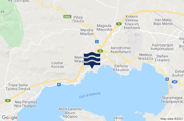 Karte der Gezeiten Nomós Attikís, Greece
