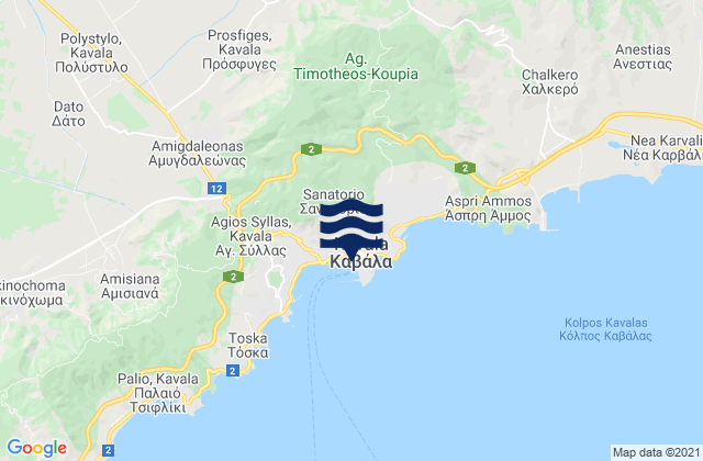 Karte der Gezeiten Nomós Kaválas, Greece