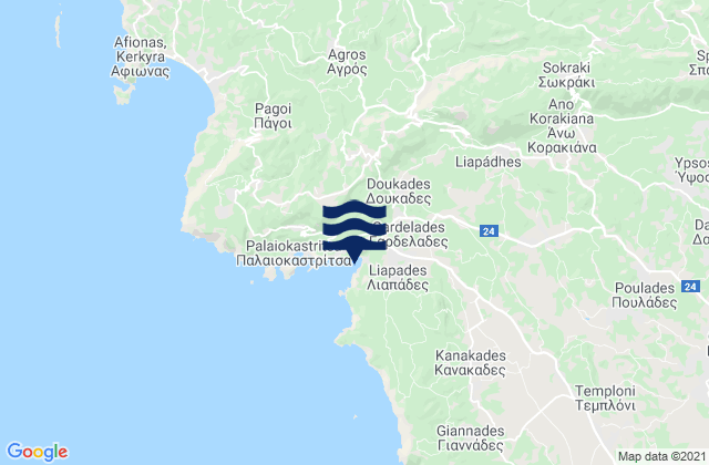 Karte der Gezeiten Nomós Kerkýras, Greece
