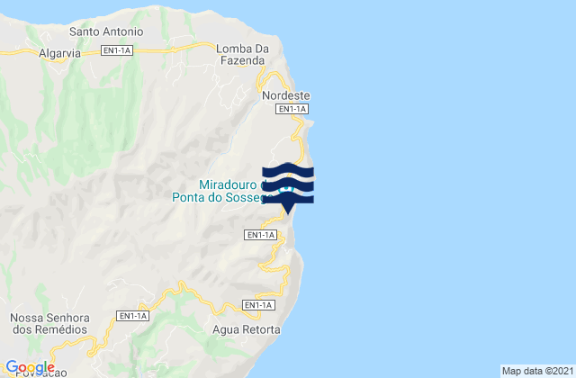 Karte der Gezeiten Nordeste, Portugal
