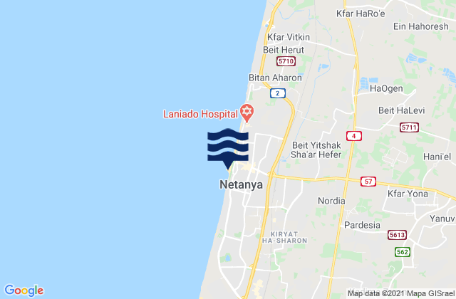 Karte der Gezeiten Nordiyya, Israel