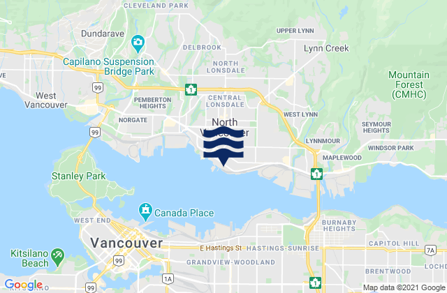 Karte der Gezeiten North Vancouver, Canada