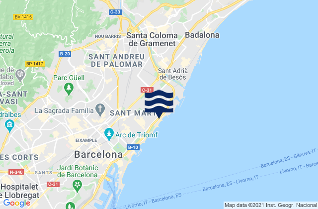 Karte der Gezeiten Nou Barris, Spain