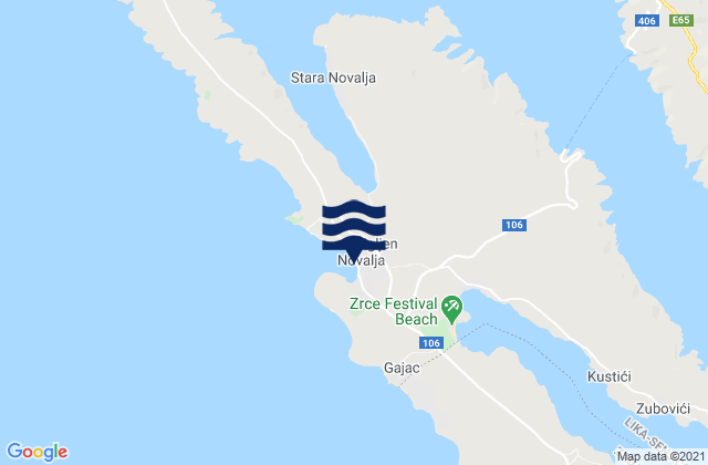 Karte der Gezeiten Novalja, Croatia