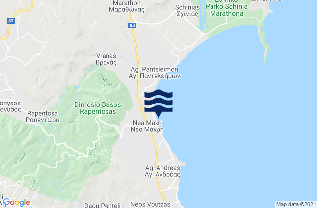 Karte der Gezeiten Néa Mákri, Greece
