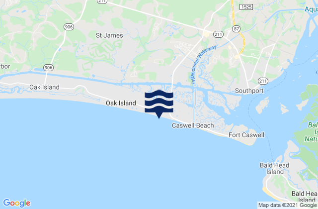 Karte der Gezeiten Oak Island (Atlantic Ocean), United States