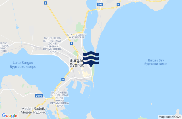 Karte der Gezeiten Obshtina Burgas, Bulgaria